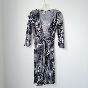 ACORN Retro Black & White Wrap Dress Long Sleeve Size Small